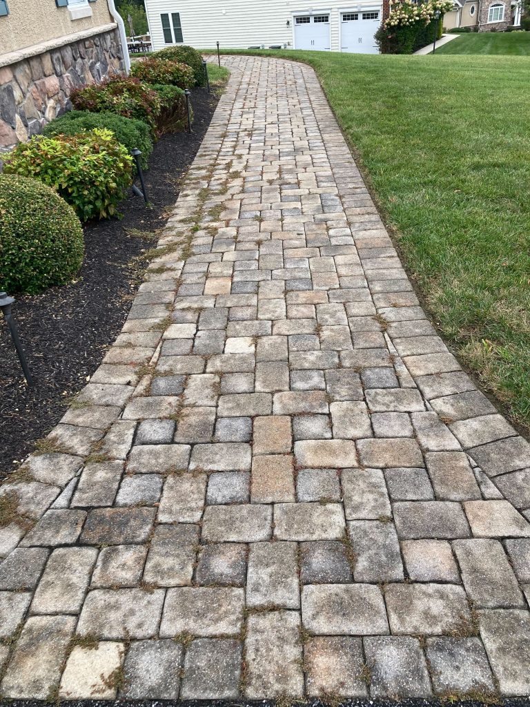 Stained stone walkway